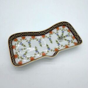 Ganz Eyeglass Holder Tray White Floral Ceramic Gold Trim Trinket Dish 6.5x3"